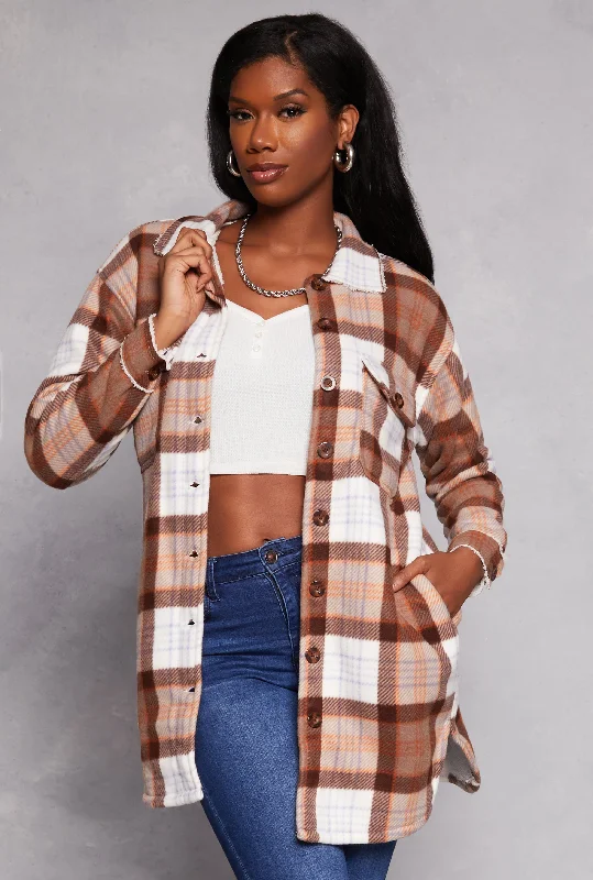 Plaid Button Front Long Shacket