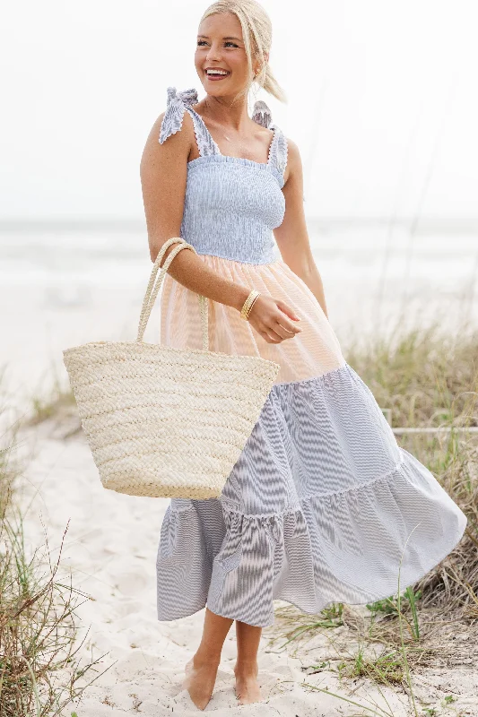 Love You Dearly Chambray Blue Colorblock Maxi Dress