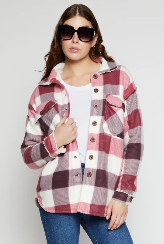 Plaid Sherpa Lined Button Front Shacket