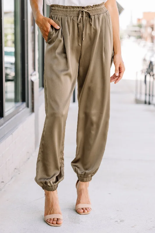 Provided Happiness Olive Green Satin Joggers